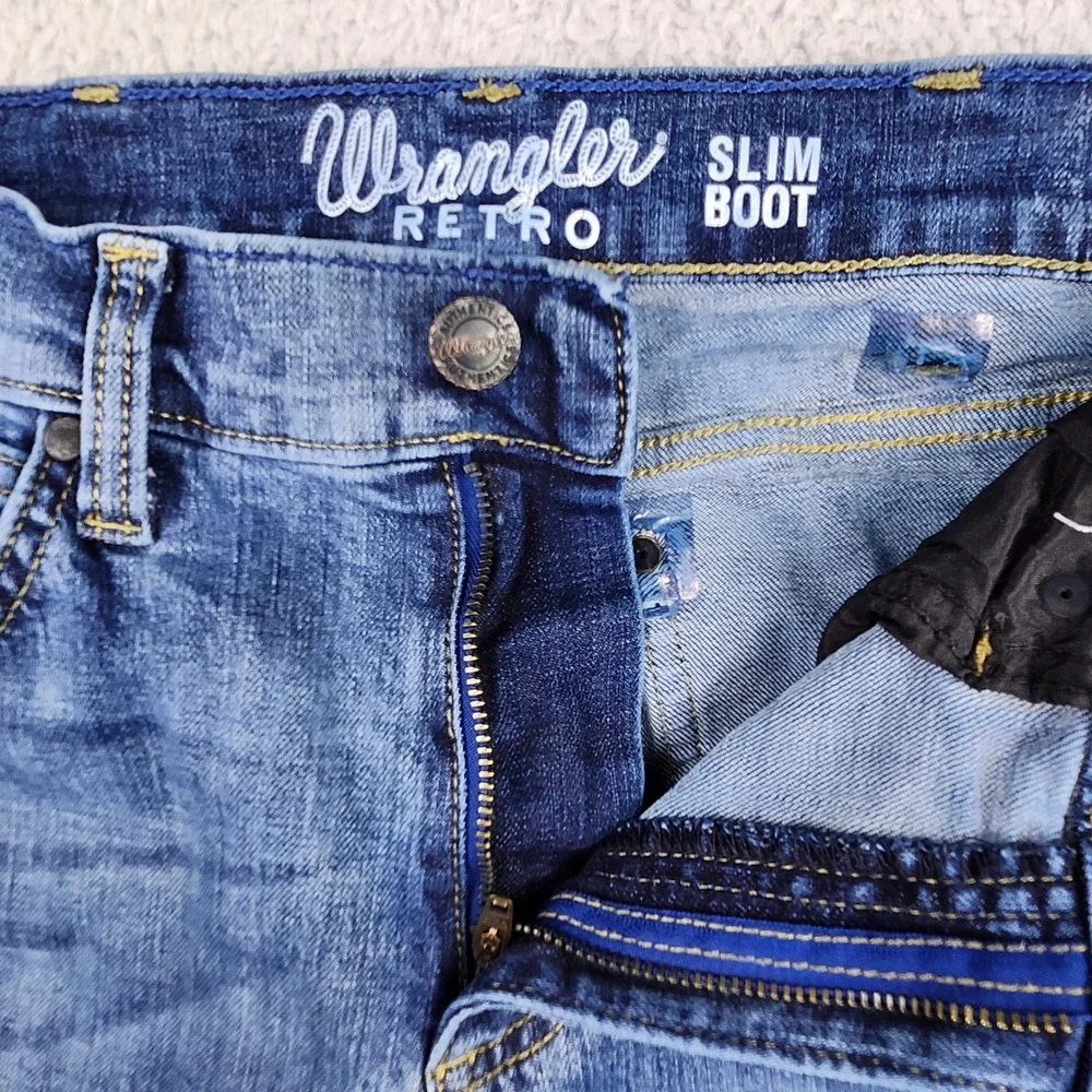 Wrangler Retro Slim Boot Jeans Mens 29x32 (fits 30x30) Blue Denim Western Cowboy